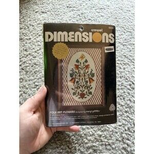 NOS RARE 1980 Dimensions crewel embroidery kit titled "Folk Art Flowers,"